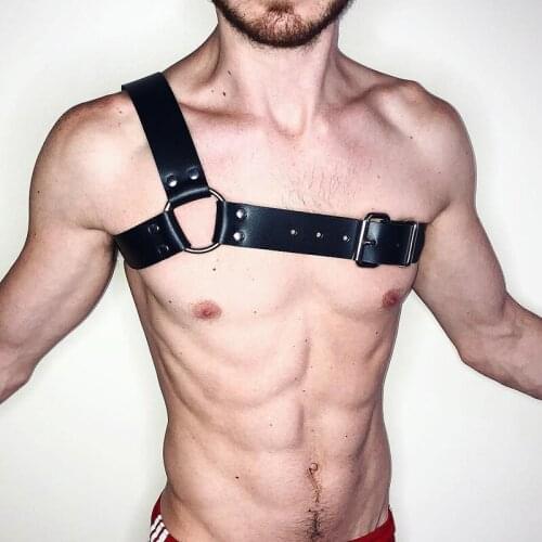 Sexy Body Chest Harness Men Adjustable Bondage Costume Black PU Leather Belts Chest Strap Sexy Erotic Linger Suspenders