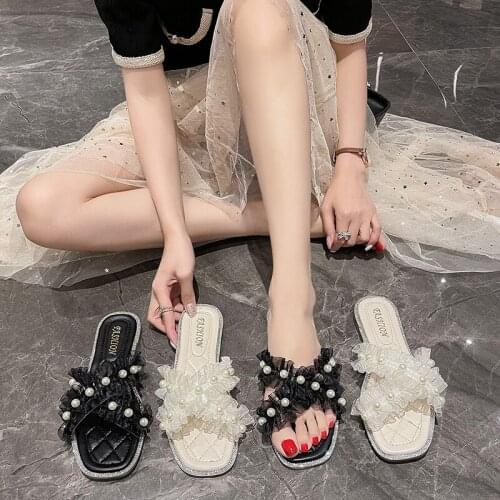 Slippers Casual String Bead Shoes Sandals Women Slides Luxury Flat 2021 Fashion PU Basic Shoes Womans Slippers Slides Fashion S