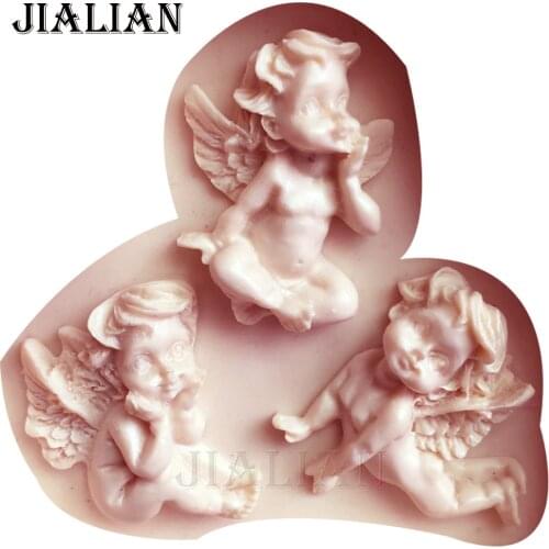 3 Hole Baby angel Shaped Silicone Mold Cake Decoration boy Fondant cookies tools 3D Silicone Mould Gumpaste Candy T0971