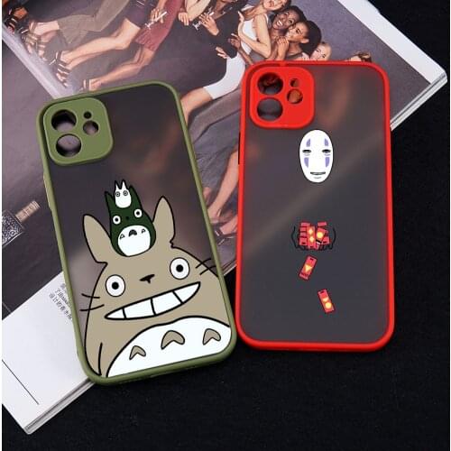 Cute Cartoon Anime Happy Totoro Pattern Phone Case Soft Matte Frame Silicone for iPhone 12 11 Pro Max XS XR 6s 7 8 Plus SE2 Mini