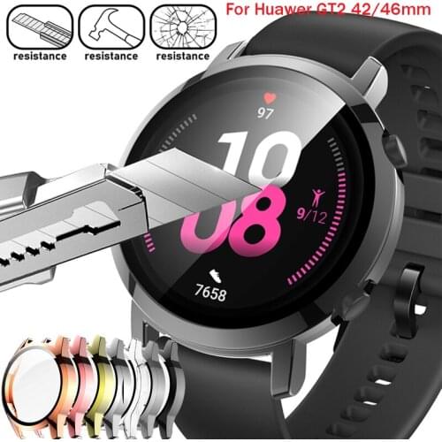 TPU Case For Huawei Watch GT2 46mm 42mm Soft Plated All-Around Screen Protector Tempered Film Glass Cover Bumper Cases GT2 46mm