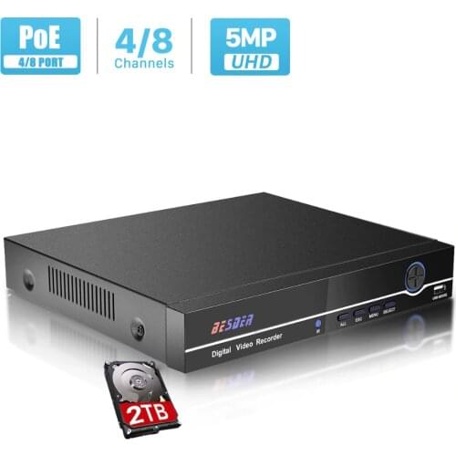 BESDER H.265 H.264 POE CCTV NVR Security Surveillance Video Recorder 8CH 8CH 4MP 4CH 5MP PoE NVR IEE802.3af For PoE IP Cameras
