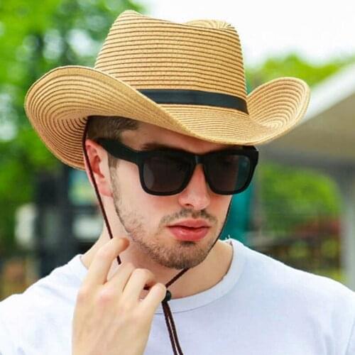 Western Cowboy Hat Sun Hat For Men Cowgirl Summer Hats For Women Lady Straw Hat With Alloy Feather Beads Beach Cap Panama