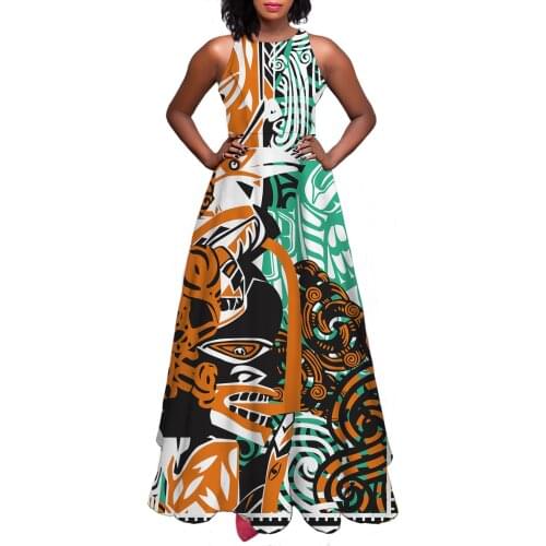 Hycool Free Shipping Tribal Print Sleeveless African Maxi Dresses For Women A-Line Vintage Elegant Long Dresses For Women Party