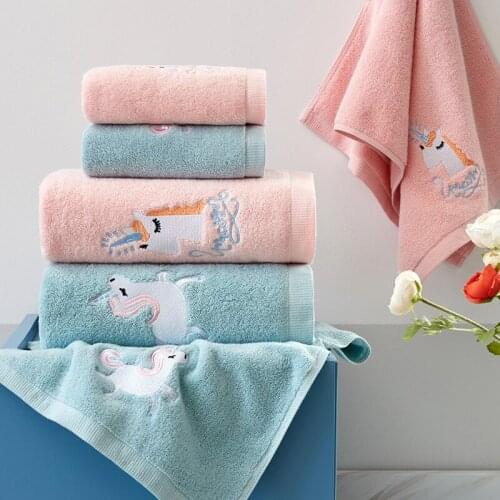 1/2/3PCS Towel Set Cotton Unicorn Towel Bath Towel Cute Cartoon Thickened Face Shower Towel Set Soft Blue Pink 70x140cm