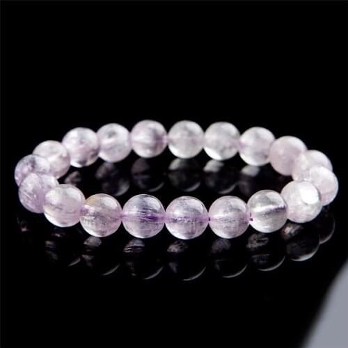 10.5mm Genuine Purple Natural Kunzite Crystal Stretch Bracelets For Women Femme Round Bead Charm Bracelet Just One