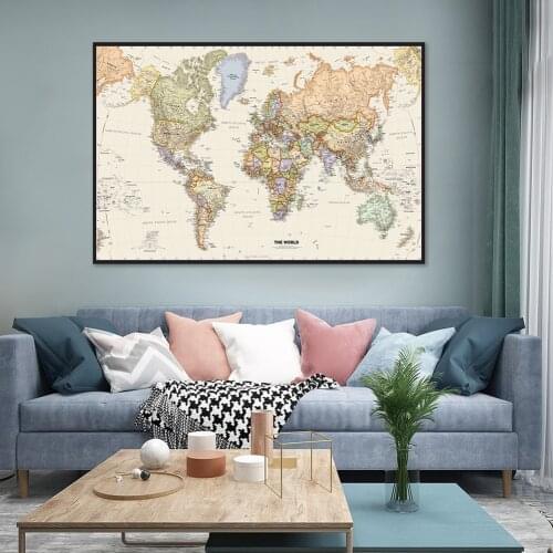 130*90cm The Retro World Map with Details Non-woven Canvas Painting Wall Art Poster Home Decor Education School Supplies