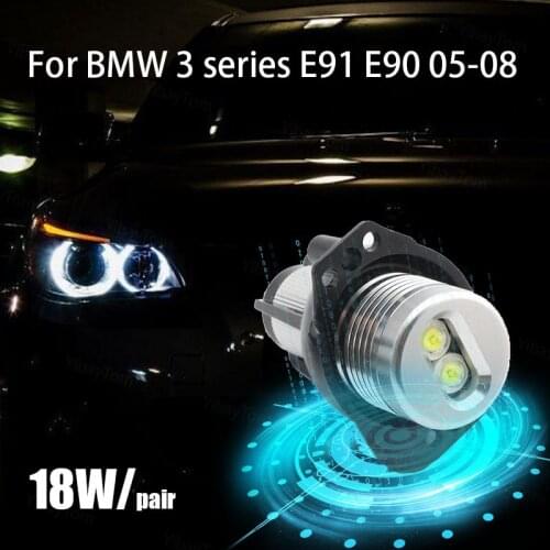 18W/Pair 6000K White Free Error Super Bright Marker Light LED Angel Eyes Light for BMW 3 Series E91 E90 2005-2008