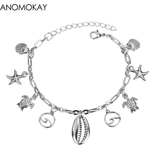 2019 New ArrivalSilver Plated Turtle Starfish Shell Charm Bracelet Fashion Chain Link Pendant Bracelet for Jewelry Gift