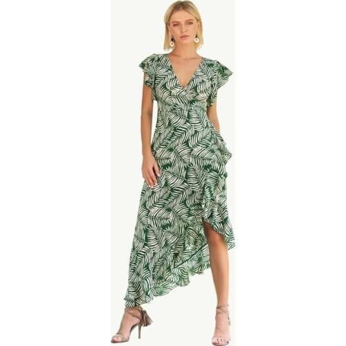 2019 Spring Women Elegant Sexy v-neck Midi Dresses Asymmetrical Ruched Irregular Formal Party Dress HC015