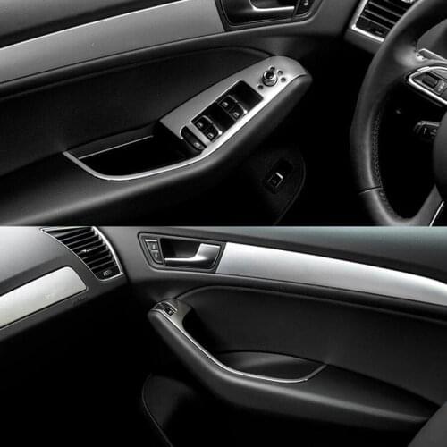 4Pcs Stainless Car Interior Door Armrest Window Lift Switch Cover Frame Trim Sticker Styling For Audi Q5 2012-2016 LHD