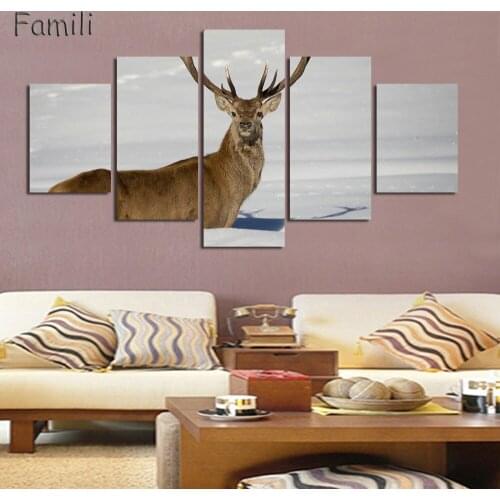 5pcs Top Fashion modular picture deer canvas Print wall picture living room decorative Oil Painting mass effect No frame