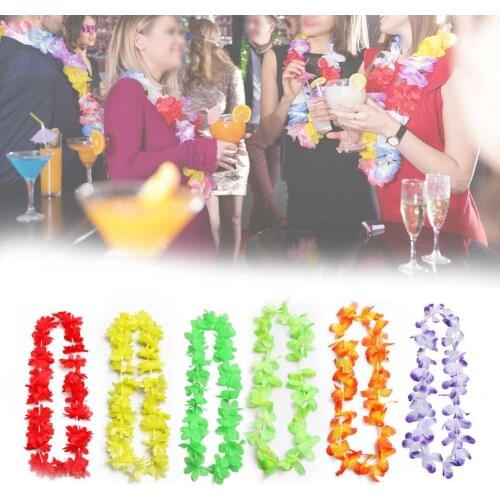 50pcs Hawaiian Wreath Hawaiian Leis Garland Artificial Necklace Hawaii Flowers Leis Spring Party Supplies Beach Fun Wreath