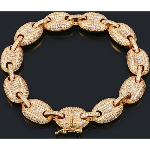 Bling Iced Out Men Rapper Bracelet Full Rhinestone Pave Gold Miami Cuban 12mm Link Bracelets Rapper Fashion Jewelry Dropshipping