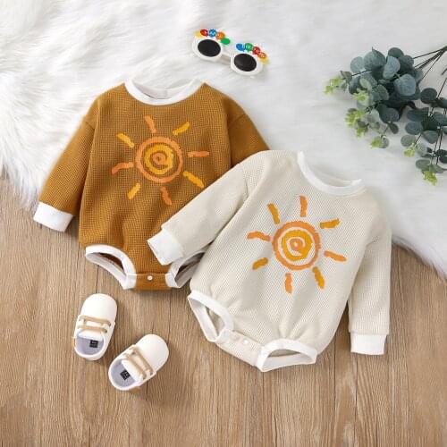 Newborn Casual Sun Bear Printed Bodysuit Toddler Spring & Autumn Long Sleeve Round Neck Romper Jumpsuit