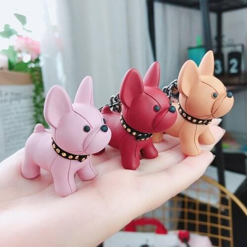 New Style French Bulldog Keychain PU Leather Dog Keychains for Women Bag Pendant Jewelry Trinket Mens Car Key Ring