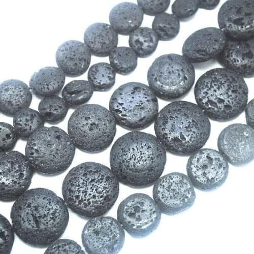 Natural stone beads black lava volcano powerful strings for jewelry making coin shape size 12mm 14mm 15mm 18mm 20mm