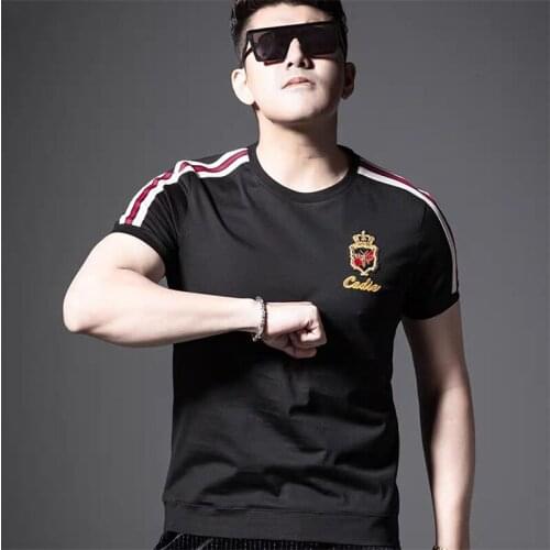 T-shirt Mens 2021 New Summer Trend Slim Bee Embroidery Pure Cotton Fashion Brand Half Sleeve Male Top Cloting 5XL