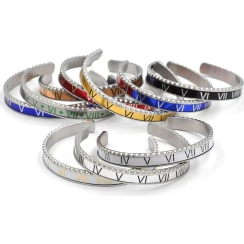 Classic Brand Enamel Bangles For Women Roman Numbers Bracelets Men Stainless Steel Fashion Charm Cuff Bangle Punk Jewelry