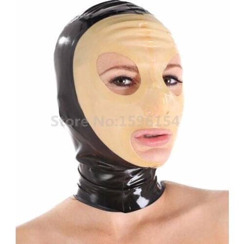 Latex Hood for Club Cosply Sexy Rubber Fetish Costume Party Mask with Back Zipper LM150