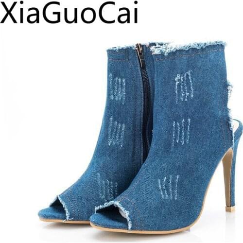 Summer Womens Sandals Shoes Style Foreign Trade Female Stiletto High Heel Sandals Denim Sandals Free Shippiing