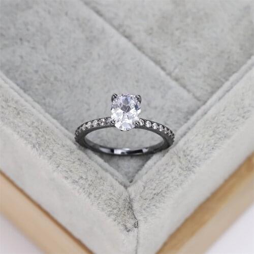 Best selling European and American S925 Silver Fashion Black Wedding Ring row diamond zircon crystal jewelry womens gift