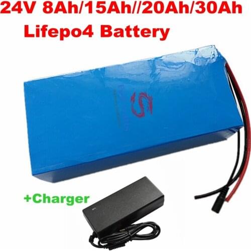 Lifepo4 24V 8Ah 15Ah 20Ah 30Ah lithium battery with BMS for 250w 500w ebike scooter skateboard backup power+ Charger