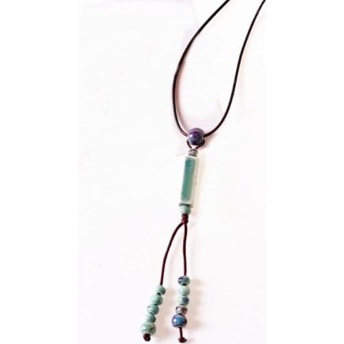 Fashion Ceramic Necklace Handmade Porcelain Bead Charm Adjustable Wax Rope Sweater Necklace For Women Girls Gift he177