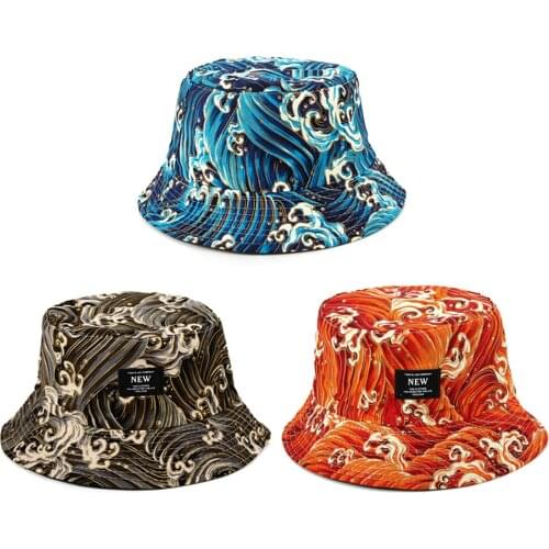 Unisex Double Sided Print Bucket Hats Men Women Cotton Fashion Summer Sunshade Fisherman Caps Beach Sunscreen Cap