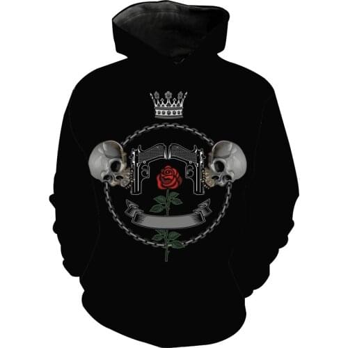 Mens and womens hoodies 2021 high-selling fashion 3D long-sleeved pink gun skull crown sweatshirt hip-hop top streetwear