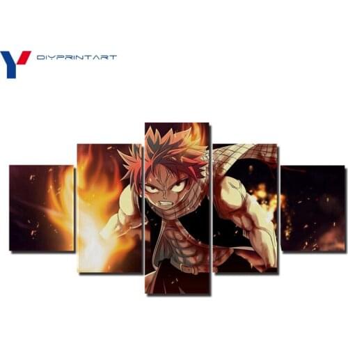 Natsu Dragneel Scarf 5 Pcs/set Canvas Print Painting Anime Fairy Tail Canvas Pictures for Living Room A0538