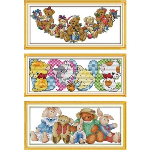 Joy Saunday Cross Stitch Embroidery Kits 14CT Christmas Bears Cotton Thread Painting DIY for Needlework DMC 11CT Home Decoration