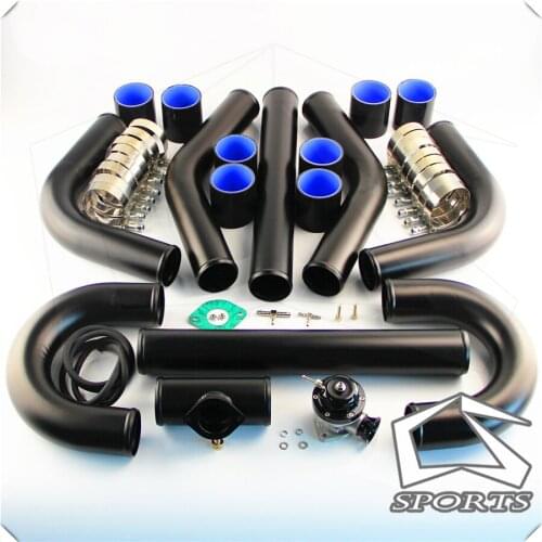 2.36" 60mm Universal Intercooler Pipe Piping Kit 8PCS + BOV Turbo Blow Off Valve Kit Black