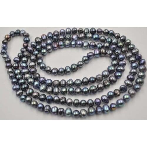 NEW 48" Length 7-8mm black freshwater pearl necklace