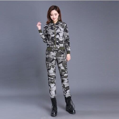 New Camouflage Outdoor Slim Two-pieces Sport Suit Women Cotton Training Military Jacket And Pants Hiking Climbing Tactical Suits