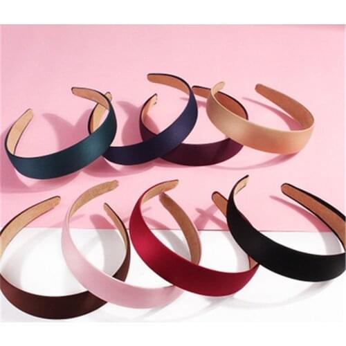 Hot 1PC Fashion Wide Satin Headband Girls Handmade No-Slip Plain Hairbands Hair Band Headwear Solid Hair Accessories For Women