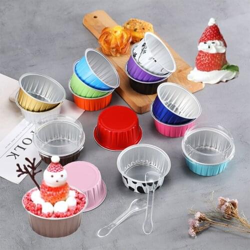 Disposable Cake Box Tin Foil Dessert Ice Cream Cup High Lid Transparent Egg Tart Cup Oven Baking Mold Pudding Tools Take Out Box