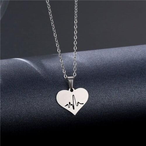 Rinhoo Stainless Steel Silver Color Heart-shaped Electrocardiogram Pendant Necklace For Women Men Necklaces Jewelry Birthday