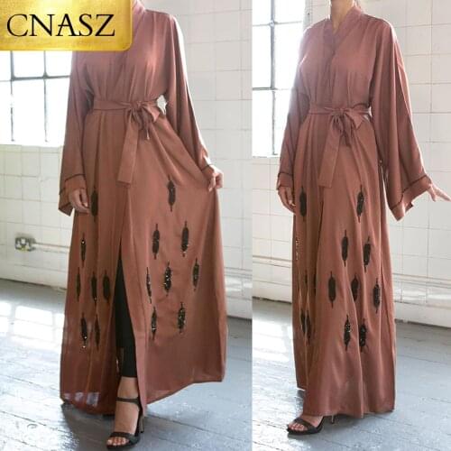 Latest Abayas Muslim Fashion Kimono Modest Clothing Womens Cardigan Dubai Beaded Islamic Cardigan Robe Dress Ramadan Abaya