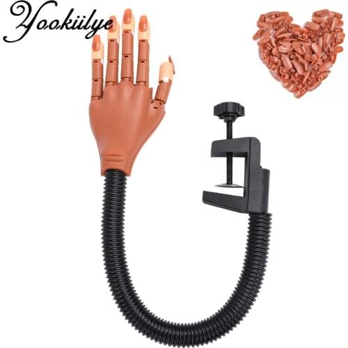 Professional Practice Hand+100pcs Acrylic Nail Tips Nail Art Model Hands Adjustable Manicure Training Hand Nail Art Finger