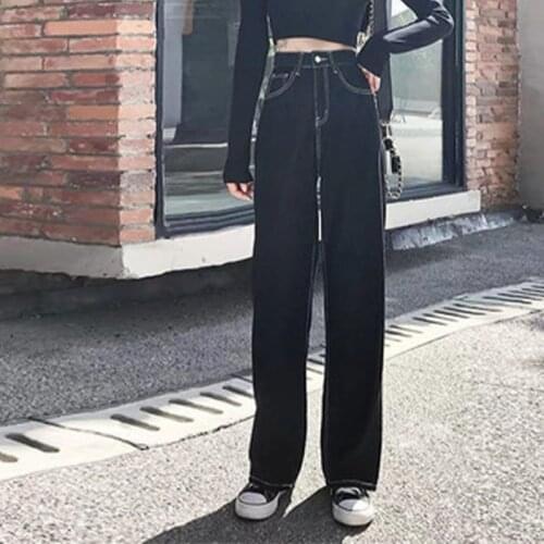High Waist Pockets Straight Womens Jeans All-Match Loose Pencil Denim Pants 2021 Autumn Vintage Streetwear Ladies Long Trousers