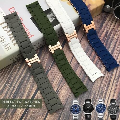 20mm 23mm Rubber Silicone Watch Strap Black Brown Butterfly Buckle Watchband for Armani AR5905 AR5920 AR5858 AR5921 AR506 AR5890
