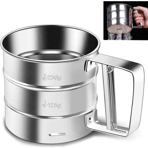 Handheld Flour Sieve Hand-pressed Semi-automatic Steel Cup Flour Small Tool Kitchen Baking Sieve Accessories for kitchen Baking