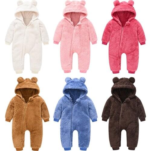 Warm Teddy One Piece Kids Newborn Baby Infant Winter Warm Lovely Cute Hooded Fleece Romper Pajama Kawaii Bodysuit Clothes