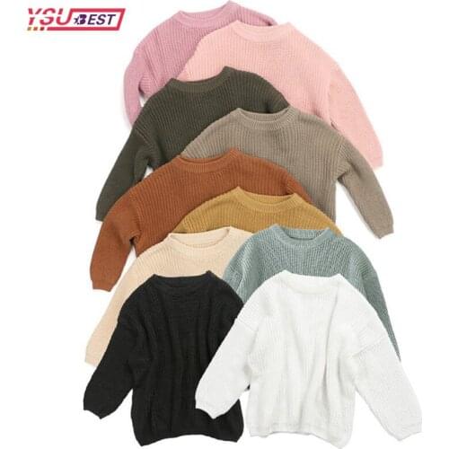 Knitted Pullover Baby Solid Casual Sweater Crewneck Thick Kids Slouchy Soft Wool Clothing Boys Girls Autumn Sweaters Hooded Top