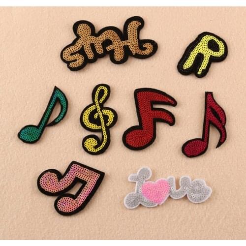 Sequin Embroidered Gold Music Symbol Appliques Iron On Clothes Bags Jeans Coats Patches Diy Sweater Stickers Handmade Sew Patch