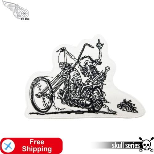 Punk Skull Biker Embroidery Patch for Clothes DIY Iron on Badges Motorcycle Cool Applique Custom Design Free Shipping Accessory