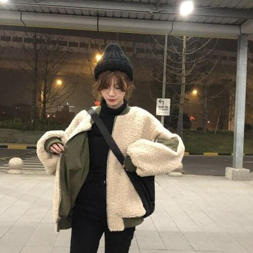 NEW Women Autumn Winter Warm Short jacket Vintage Female Wool Blends Full Tops Double Side Wear Loose coat Korean coats Outwears