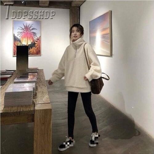 Turtleneck Thick Imitation Lambswool Zipper Women Sweatshirt Fashion Female Sweatshirts
