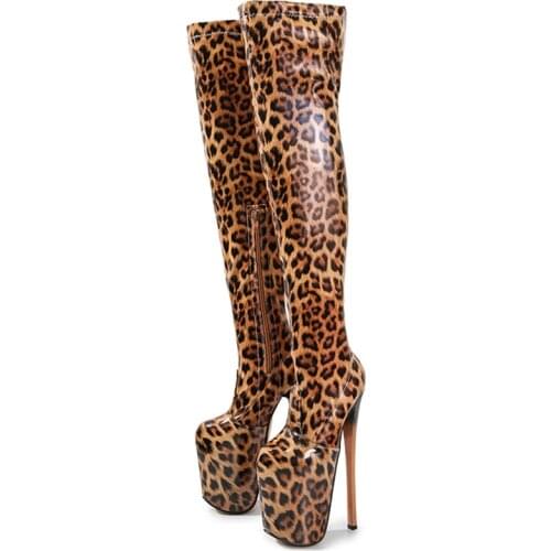 Sexy Leopard Over the Knee Boots Female Platform Ultra 19cm High Heels Stripper Boots Women Shoes Nightclub Fetish Party Boot